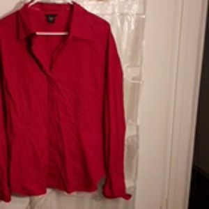 Red button down shirt with cuff sleeves
